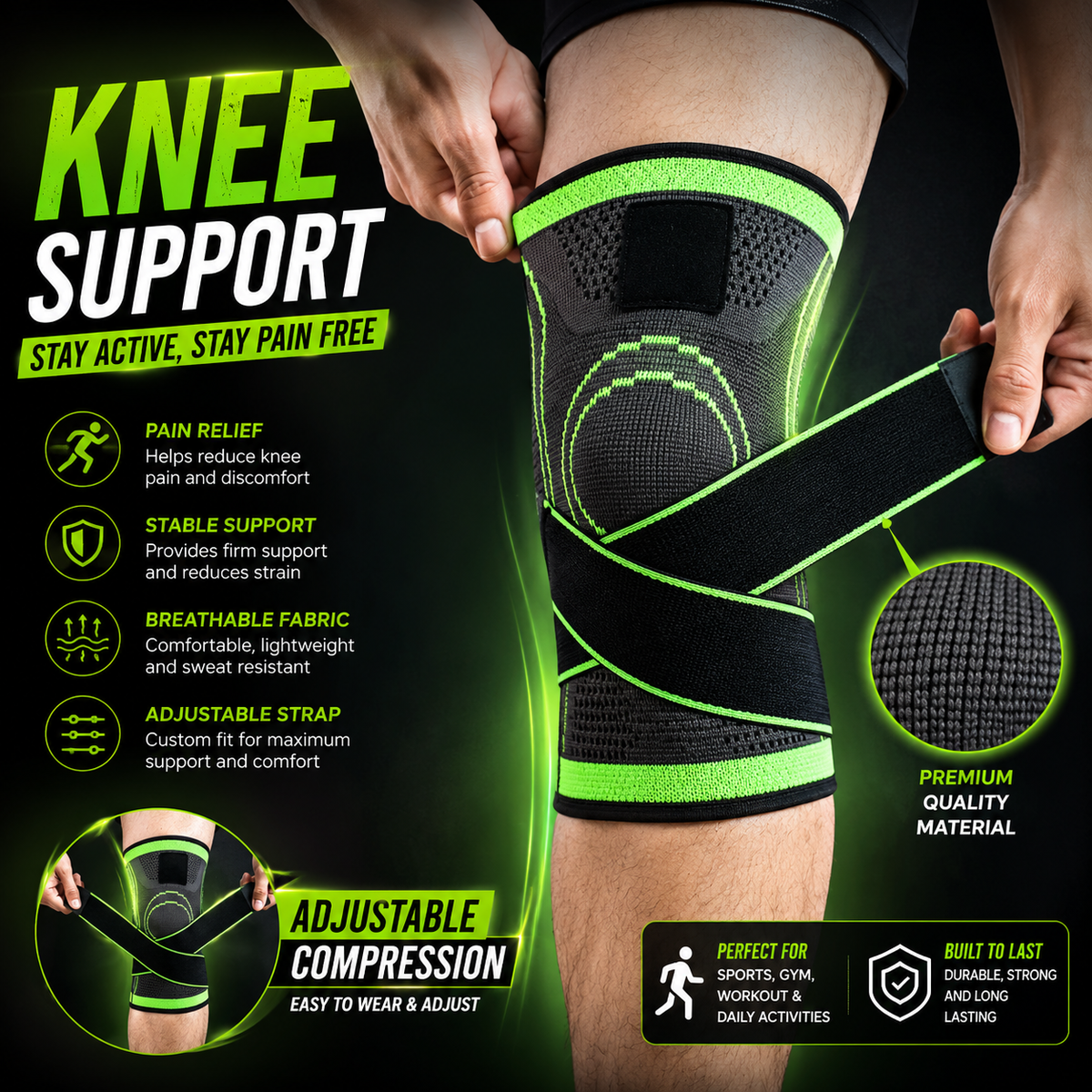 Knee Compression Sleeve, Knee Support for Sports Workout (Pack of 1)
